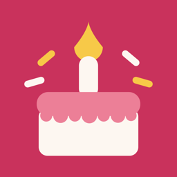 Jubla app icon: a cream cake with a lit candle on raspberry pink
